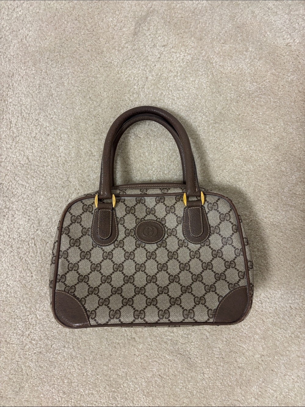 Gucci Brown GG Canvas Satchel with Dark Brown Trim - Vintage